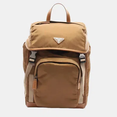 Pre-owned Prada Brown Nylon Leather Tessuto+vitello Backpack