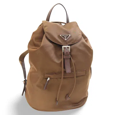 Prada Brown Nylon Leather Triangular Backpack