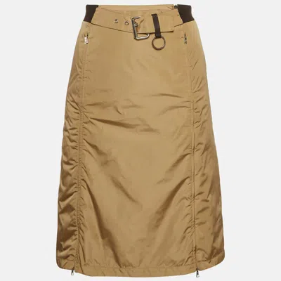 Pre-owned Prada Brown Nylon Zip Detail Knee Length Skirt S