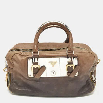 Pre-owned Prada Brown Ombre Leather Glace Zippers Bauletto Bag