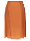 Prada Double Layer Semi-sheer Midi Skirt In Brown