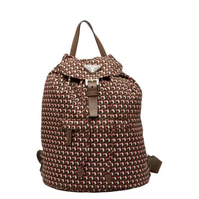 Pre-owned Prada Brown Pink Nylon Leather Backpack () In Brown, Pink