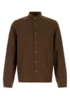 Prada Long Sleeve Poplin Shirt With Chest Pocket In Brown