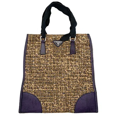 Pre-owned Prada Brown Purple Wool Leather Tote Bag () In Brown, Purple