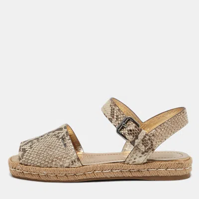 Pre-owned Prada Brown Python Leather Slingback Espadrille Flats Size 38