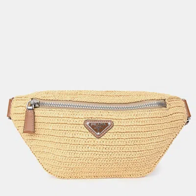 Pre-owned Prada Brown Raffia Logo Belt Bag