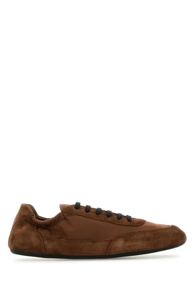 Prada Brown Re Nylon And Suede Collapse Sneakers