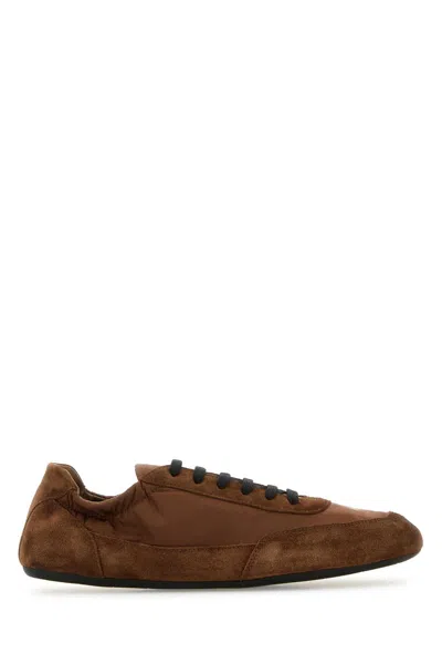 Prada Brown Re-nylon And Suede Collapse Sneakers