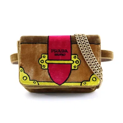 Pre-owned Prada Brown Red Color Yellow Velvet Shoulder Bag ()