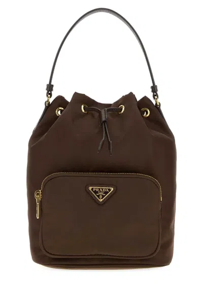 Prada Brown Re-nylon Duet Bucket Bag