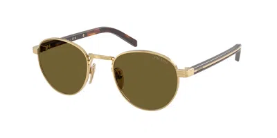 Prada Brown Round Ladies Sunglasses Pr B52s 5ak09z 49 In Gold