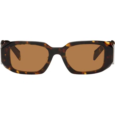 Prada Brown Rounded Rectangle Acetate Sunglasses