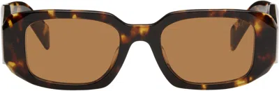 Prada Brown Rounded Rectangle Acetate Sunglasses In Vau2z1