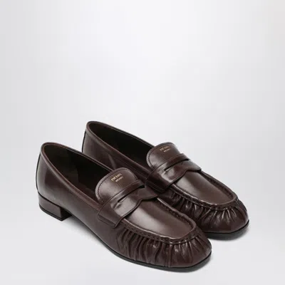 Prada Brown Ruched Loafers With Logo Women