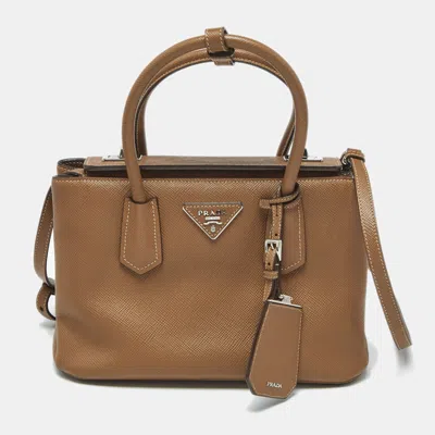 Pre-owned Prada Brown Saffiano Cuir Leather Twin Turnlock Tote