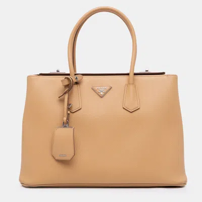 Pre-owned Prada Brown Saffiano Cuir Twin Lock Satchel