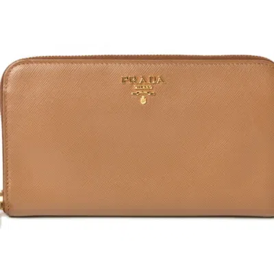 Pre-owned Prada Brown Saffiano Metal Wallet (bi-fold) ()