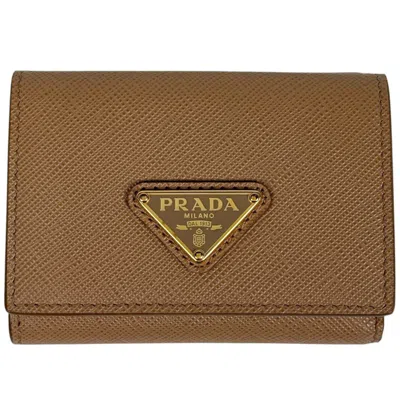 Pre-owned Prada Brown Saffiano Triangle Leather Wallet (tri-fold) ()