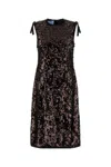 Prada Sleeveless Sequin Embellished Dress And Bow In Brown