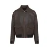 Prada Collared Long-sleeved Leather Jacket In Brown