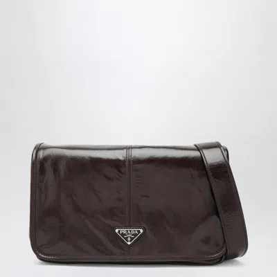 Prada Triangle Logo Leather Messenger Bag In Brown