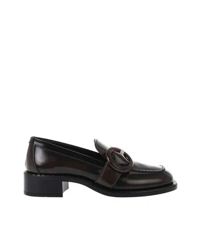 Prada Pristine Leather Loafers For Women With Rubber Sole In Brown