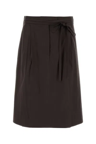 PRADA BROWN STRETCH POPLIN SKIRT