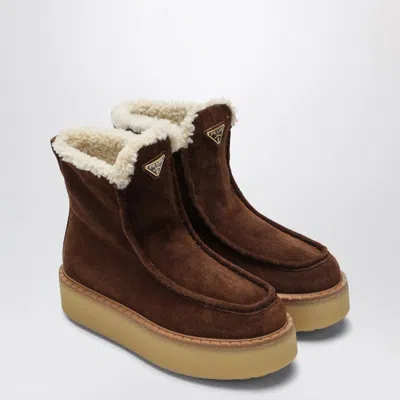 Prada Platform Booties Featuring Shearling Lining In Multi