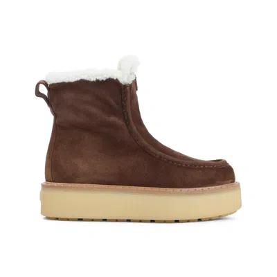 Prada Suede Shearling Ankle Boots In Brown