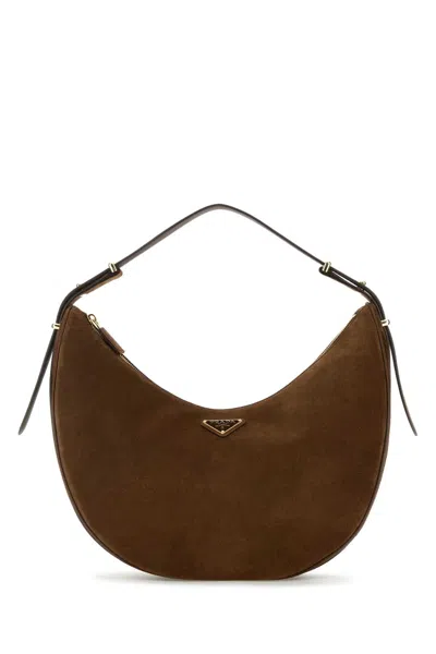 Prada Brown Suede Big Arqua Handbag