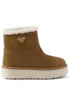 Prada Triangle Logo Suede Snow Boots In Brown