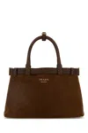 Prada Brown Suede Buckle Handbag In Brown