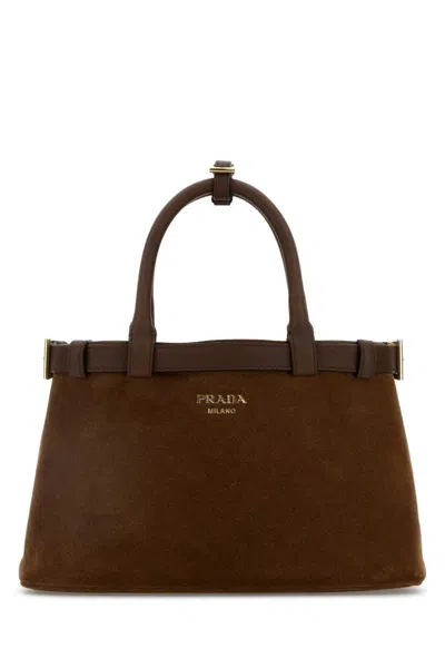 Prada Brown Suede Buckle Handbag