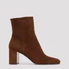 Prada 85 Triangle Logo Suede Ankle Boots In Brown