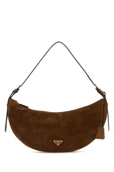 Prada Brown Suede Large Demi-lune Shoulder Bag