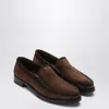 Prada Brown Suede Leather Loafers In Brown