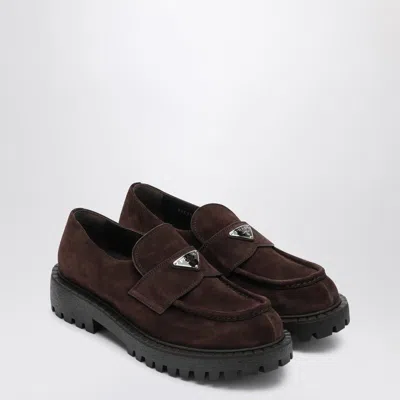 Prada Brown Suede Leather Loafers In Multi