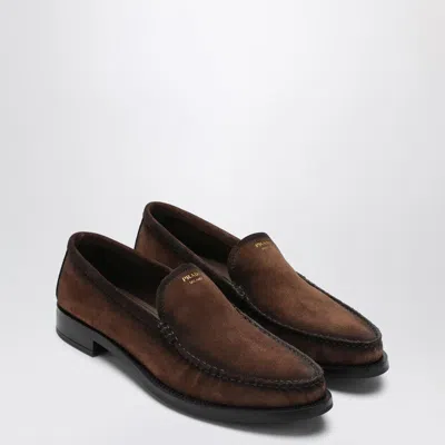 Prada Brown Suede Leather Loafers In Multi