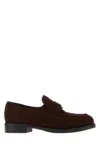 Prada Suede Loafers With Chunky Heel And Round Toe In Brown