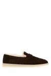 Prada Suede Loafers With Round Toe And Rubber Sole In Brown