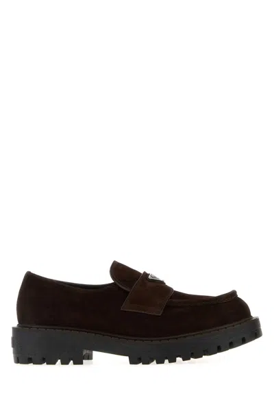PRADA BROWN SUEDE LOAFERS
