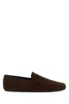 Prada Suede Loafers With Flat Sole And Round Toe In Brown