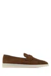 Prada Suede Loafers With Round Toe Design In Brown