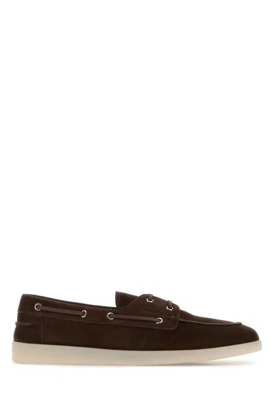 Prada Suede Loafer Shoes In Brown
