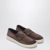 Prada Suede Loafers Round Toe Rubber Sole In Brown