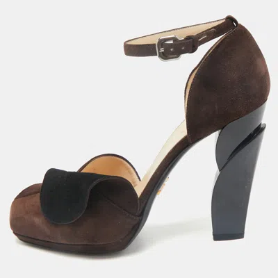 Pre-owned Prada Brown Suede Mary Jane Pumps Size 38.5