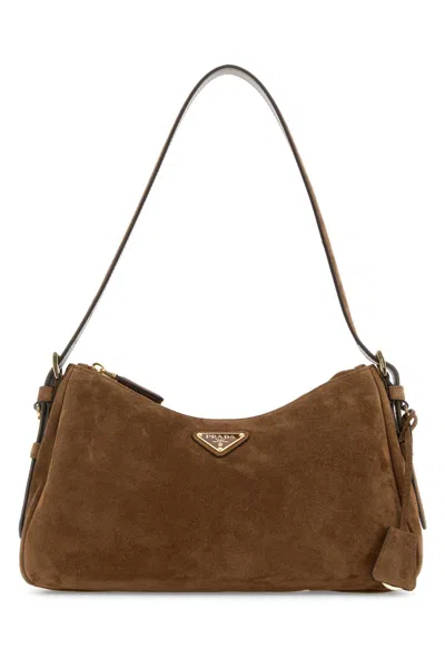 Prada Brown Suede Medium Aimã©e Shoulder Bag