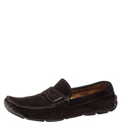 Pre-owned Prada Brown Suede Penny Slip On Loafers Size 43.5