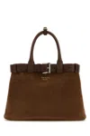 Prada Brown Suede  Buckle Medium Handbag In Cacao