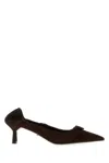 Prada Suede Kitten Heel Pumps With Pointed Toe In Brown